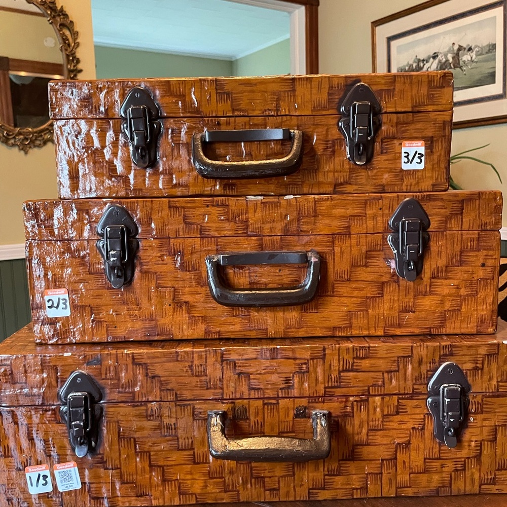 Vintage Style Woven Suitcase Set